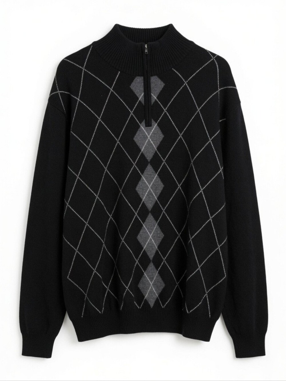 Men's Izod Quarter Zip Argyle Sweater XXL Preppy Hipster Grunge Cotton Casual